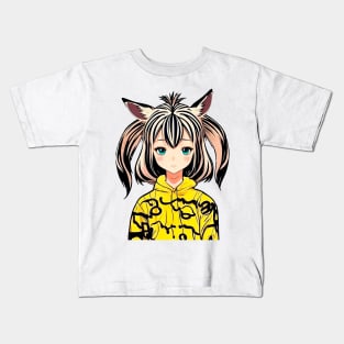 Zebra girl in yellow hoodie Kids T-Shirt